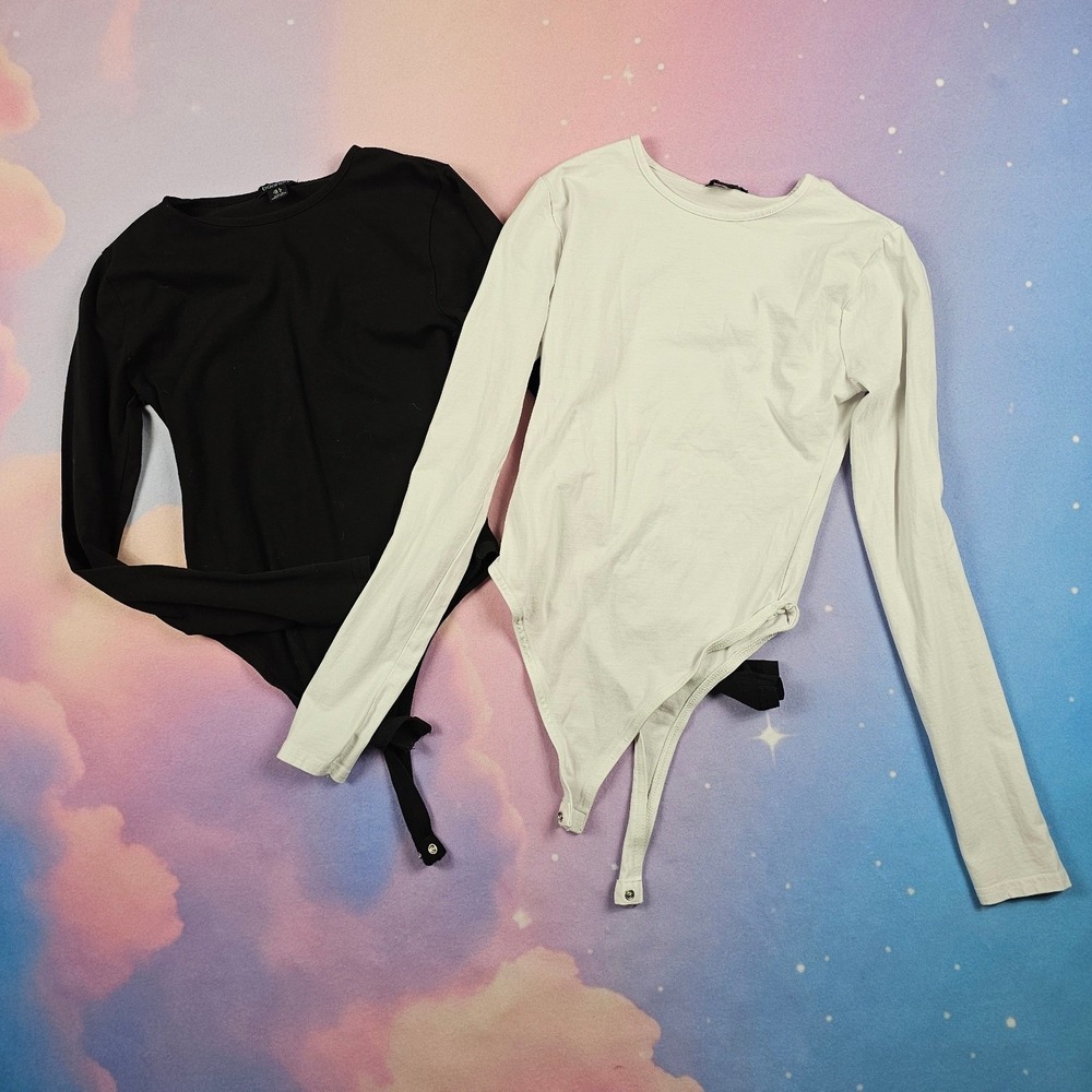Boohoo Bodysuit Set Women Black White Long Sleeve Crewneck Excellent Layering - Picture 2 of 8